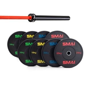 Smai 160kg Hd Bumper Plate Set Inc 20kg Barbell - 20kg Red Barbell