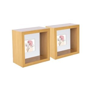 Nicola Spring 3D Deep Box Photo Frames - 4 x 4" with 2 x 2" Mount - Light Wood - Pack of 5