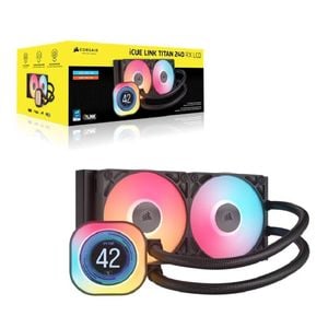 Corsair Icue Link Titan 240 Rx Lcd Liquid Cpu Cooler - Black: 73.5 Cfm, 2100 Rpm, 36 Dba, Aluminum Radiator, Copper Cold Plate,