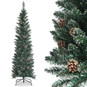 Costway 1.5M Slim Pencil Christmas Tree Pre-Decorated Xmas Tree Pine Cones