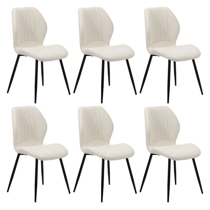 Oikiture Set of 6 Dining Chairs Upholstered Boucle White