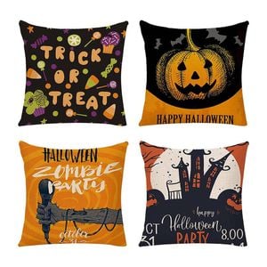 Catzon 4 Pcs Scary Throw Pillow Covers Linen Cushion Case for Decor 50X50cm