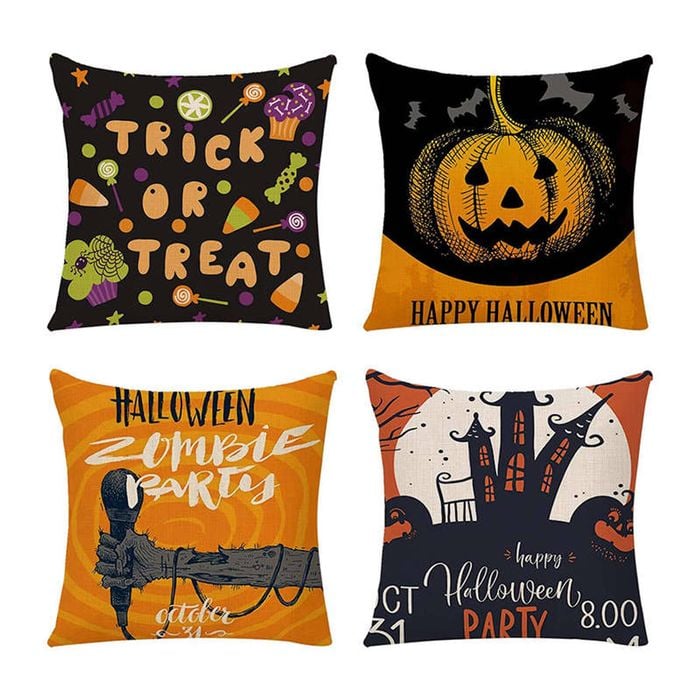Catzon 4 Pcs Scary Throw Pillow Covers Linen Cushion Case for Decor 50X50cm