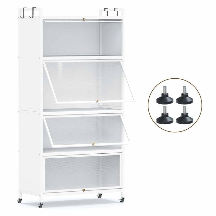 Costway 5-Tier Kitchen Storage Cabinet Rolling Display Cupboard White