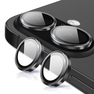 Metal Camera Lens Glass Individual Eagle Protector Cover - For Apple iPhone 16 / 16 Plus (2pcs) - Black