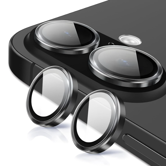 Metal Camera Lens Glass Individual Eagle Protector Cover - For Apple iPhone 16 / 16 Plus (2pcs) - Black