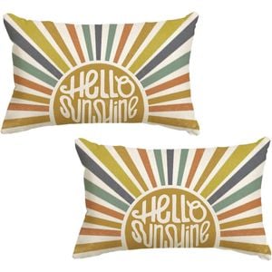 Catzon 2 Pcs Summer Lumbar Pillow Covers Linen Pillowcase for Home Decor-Set 42