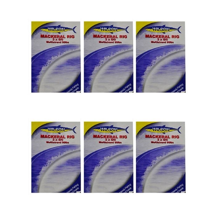 6x Wilson Mackerel Fishing Rig 3x8/0 Hook-Setup - 90lb Multi Strand Wire