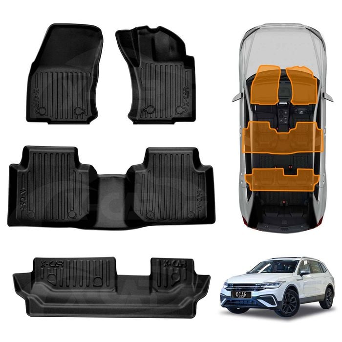 3d Floor Mats For Volkswagen Vw Tiguan Allspace 2018-2024 Heavy Duty All Weather Car Mats Carpet Liner Set