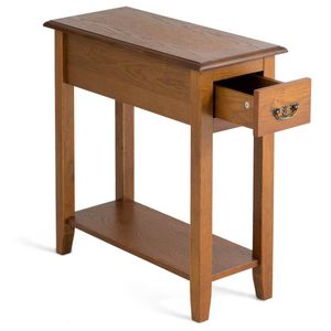 Costway 2-Tier Side Table Wooden End Table Narrow Nightstand Brown