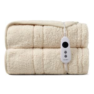 Dreamaker Eve Reversible Sherpa & Coral Fleece Electric Heated Throw Blanket Cream 200 X 180cm | Overheat Protection