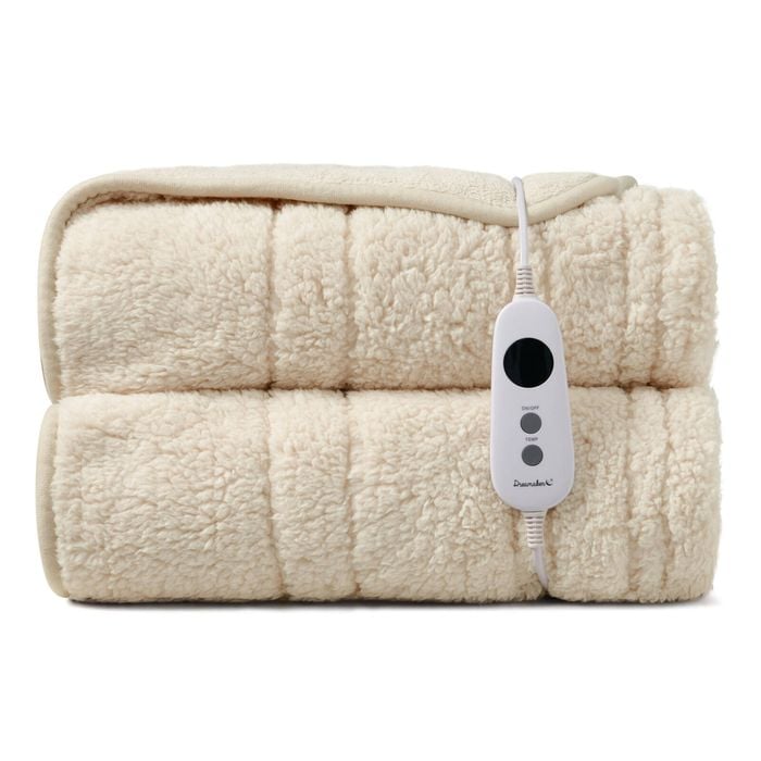 Dreamaker Eve Reversible Sherpa & Coral Fleece Electric Heated Throw Blanket Cream 200 X 180cm | Overheat Protection