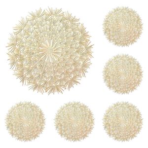 Catzon 6 Pcs Round Dandelion Pvc Placemats Hollowed-out Gold