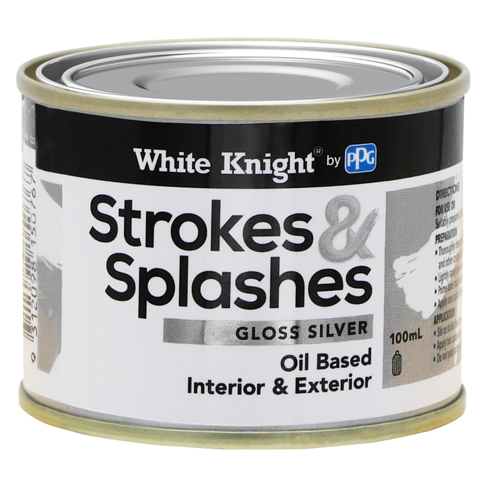 White Knight 100ml Silver Strokes And Splashes Paint