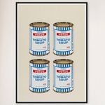 Galrie Banksy Four Soup Cans Art Print - Gold on Cream, 2005 Limited Edition, Black Frame, A2 42 x 60cm (16 x 24inch)