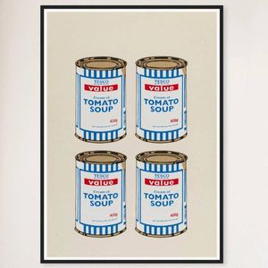 Galrie Banksy Four Soup Cans Art Print - Gold on Cream, 2005 Limited Edition, Black Frame, A2 42 x 60cm (16 x 24inch)