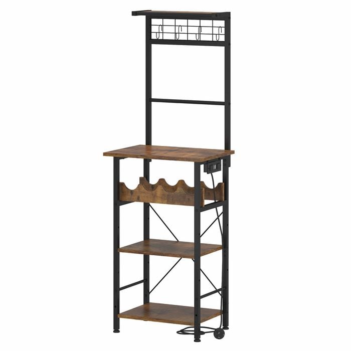Advwin Kitchen Bakers Rack With Power Outlet, 5 Tiers Coffee Bar Station Rustic Brown