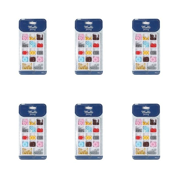 6pk Malli Sewing Resin/plastic Button & Safety Pin Garment Repair Kit Assorted