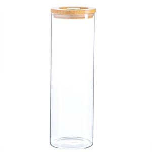 Argon Tableware Glass Storage Jar - Wood Lid - 2 Litre - Modern Round Scandi Organisation Container Glass Jar