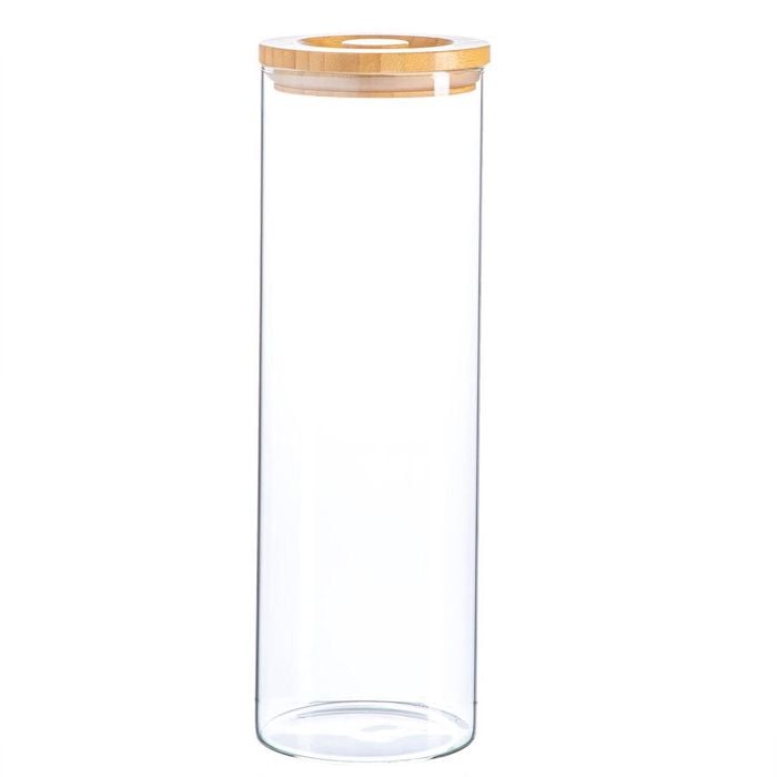 Argon Tableware Glass Storage Jar - Wood Lid - 2 Litre - Modern Round Scandi Organisation Container Glass Jar