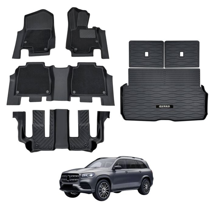 AUSGO Double-Layer Floor Mats & Boot Liner Set for Mercedes-Benz GLS Class X167 2019-Onwards Car Floor Liners Cargo Mat