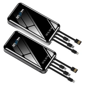 Maxxlee 2x BLACK 20000mAh Powerbank Built-in 3 Cables High Capacity Battery Charger for Android iPhone
