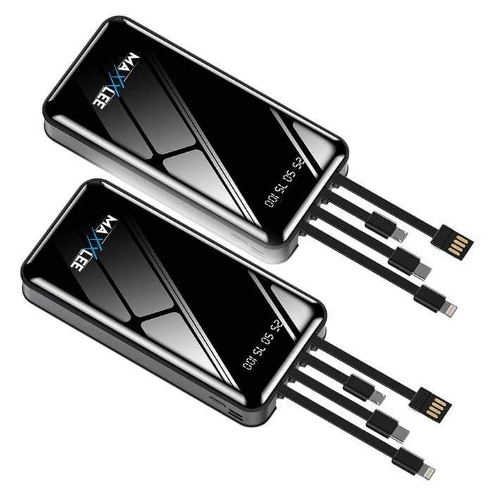 Maxxlee 2x BLACK 20000mAh Powerbank Built-in 3 Cables High Capacity Battery Charger for Android iPhone