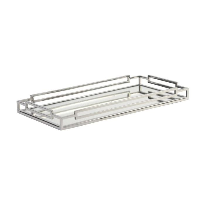 SS Collective Decorative Rectangle Mirror Tray With Cubism Handles 50x25cm