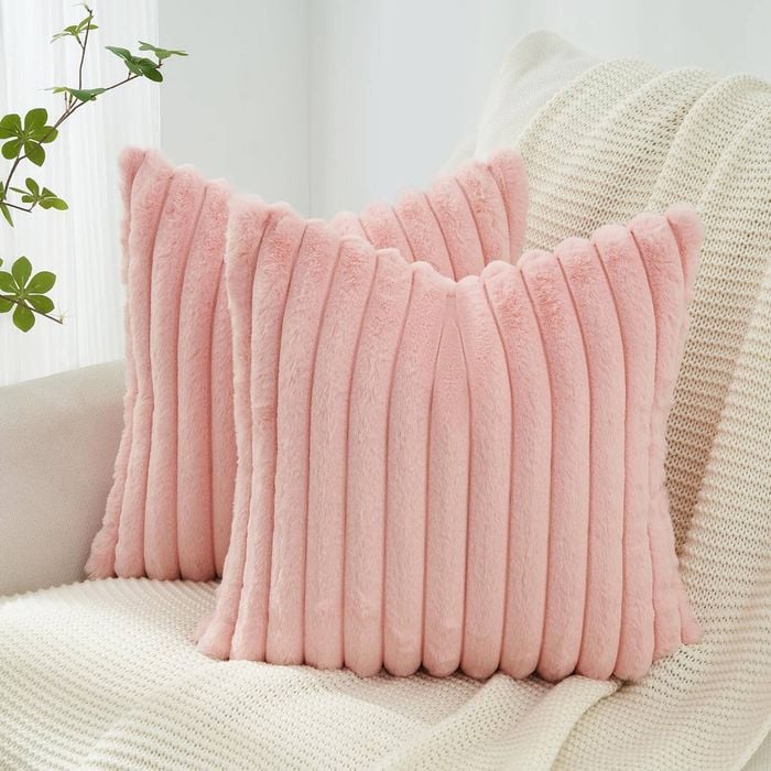 Gioia Casa Faux Fur Cushion Covers - Pink, 45cm x 45cm (Pack of 2)