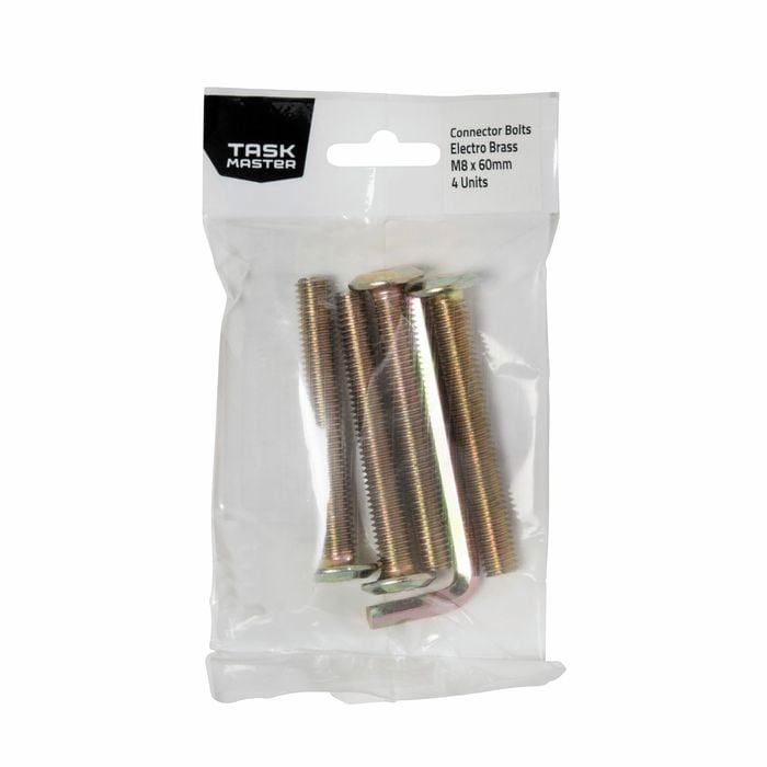 Taskmaster Brass M8 x 60mm Connector Bolt - 4 pack