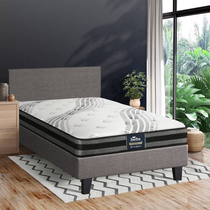 Oikiture Bed Frame with Single Mattress Set Wooden Slats Grey Fabric Bunnings Australia