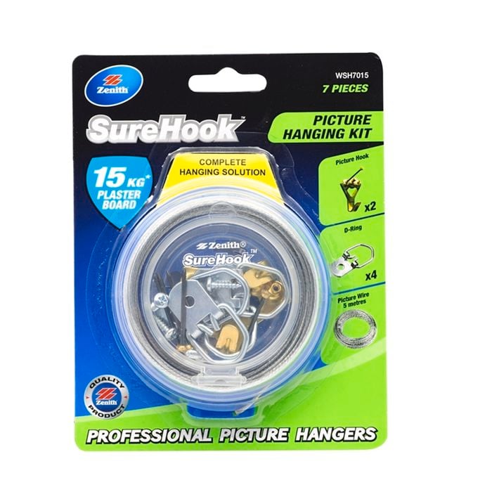 Zenith SureHook Plasterboard Picture Hanging Kit 15kg Brass Plated 7pc