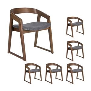 Mattia 6pc Set Dining Chair Grey Fabric Seat Walnut