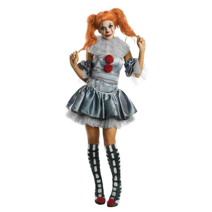 Women’s Pennywise IT Chapter 2 Halloween Costume with Skirt and Pom Poms, Medium