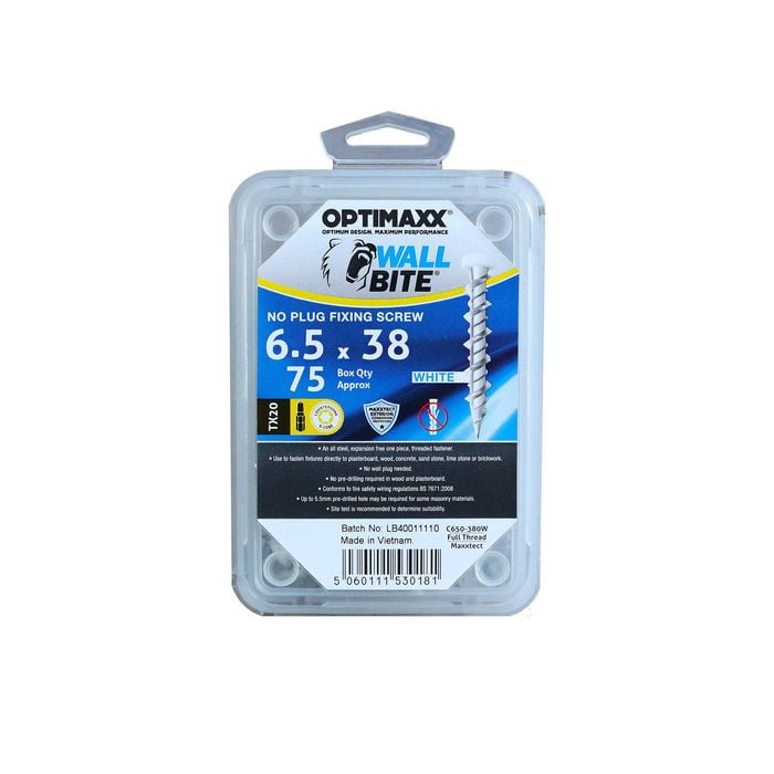 Optimaxx 6.5 x 38 White Wall Bite Masonry Screw - 75 Pack