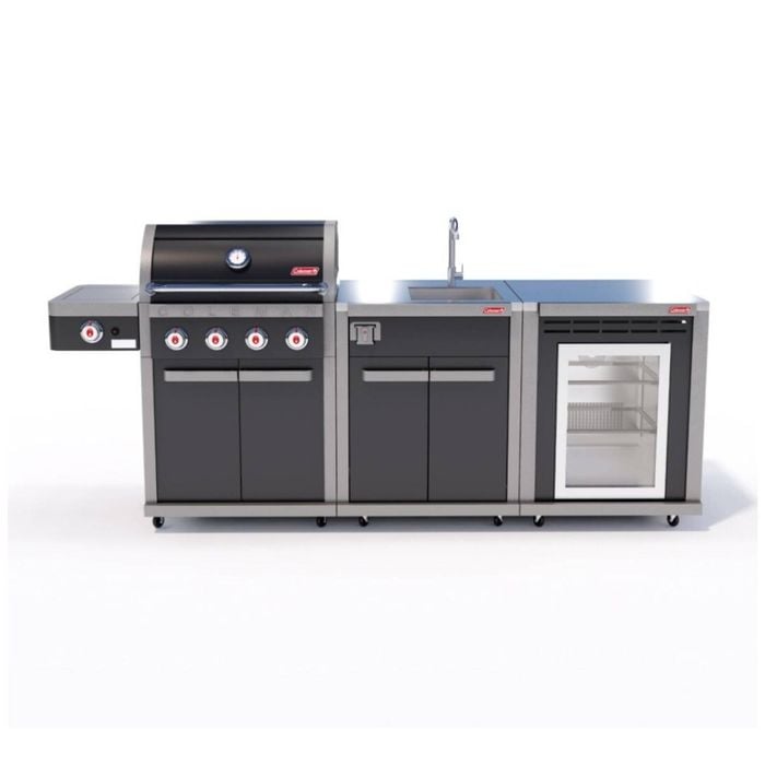 Coleman Revolution 4 Burner Kitchen With Sink And Fridge Module - Black Gloss
