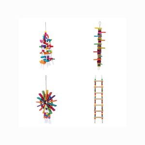 Yes4pets 4 X Assorted Wood Large Hanging Swing Bird Parrot Parakeet Cockatiel Budgie Toys