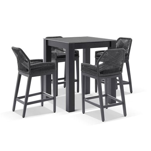 Hugo Ceramic Square Aluminium Bar Table with 4 x Hugo Rope Bar Stools