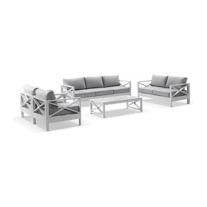Kansas 3+2+1+1 Seater Lounge Set Coffee Table White & Olefin Cushions