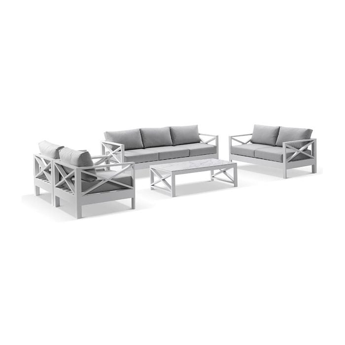Kansas 3+2+1+1 Seater Lounge Set Coffee Table White & Olefin Cushions