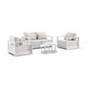 Whitehaven 2+1+1 Seater Outdoor Aluminium Lounge White With Hugo Coffee Table Set & Sandstone Cushions