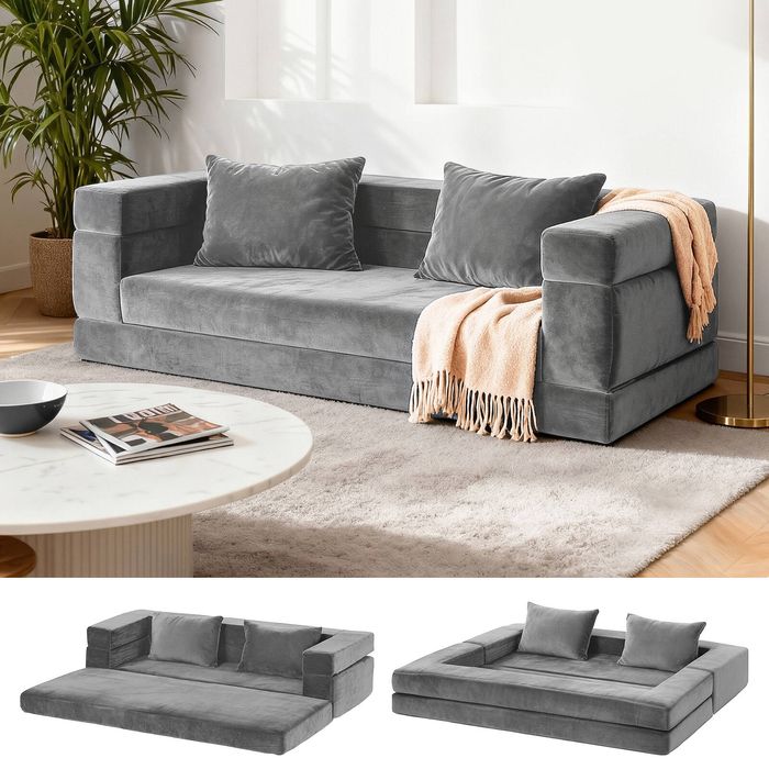 Artiss Convertible Folding Sofa Bed Pull Out Mattress Foldable Lounge Couch Grey