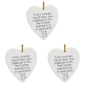 3PK LVD Ceramic Hanging 8x8cm Heart Woman Challenge w/ Hanger Ornament Decor