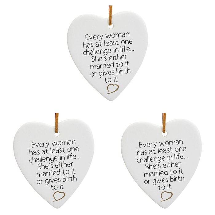 3PK LVD Ceramic Hanging 8x8cm Heart Woman Challenge w/ Hanger Ornament Decor