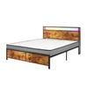 Advwin Double Size Bed Frame with Headboard & USB Port & LED Light and Double Mattress 25cm Grey