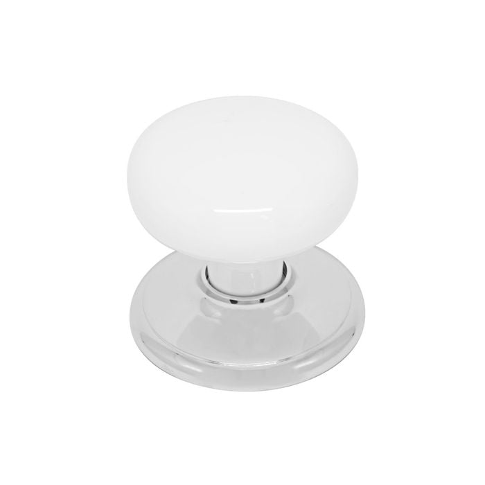 Ikonic White Heritage Door Knob With Chrome Rosette
