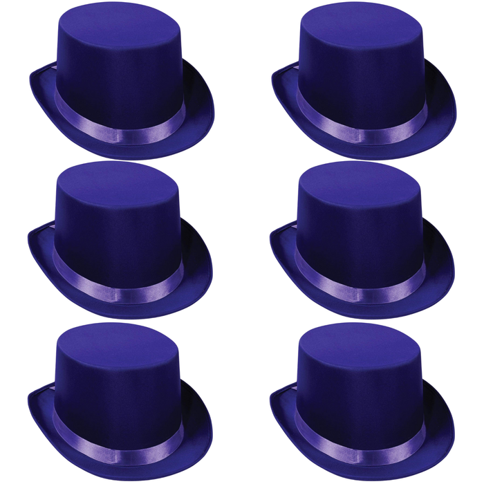 6x SATIN TOP HAT Costume Party Cap Fancy Dress Trilby Fedora One Size BULK Purple