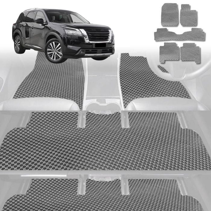 6D Diamond Car Floor Mats for Nissan Pathfinder 8 seater (R53)2022-Current-Ultimate Set-Grey-Outback GT