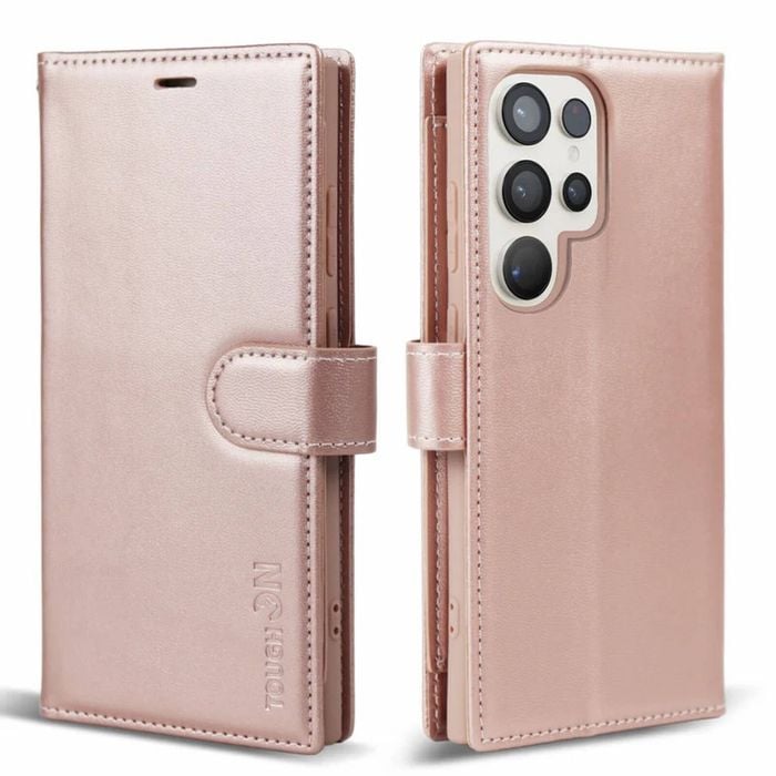 Tough On for Samsung Galaxy S25 Ultra Flip Wallet Leather Case Rose Gold