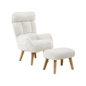Oikiture Swivel Recliner Armchair Ottoman Sherpa White